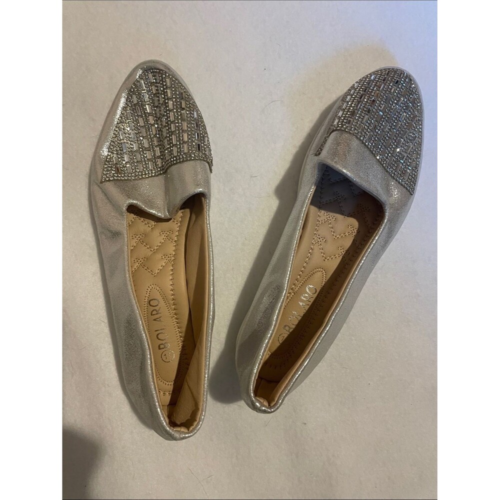 Silver Embellished Slip-On Flats by Bolaro size women’s 11
